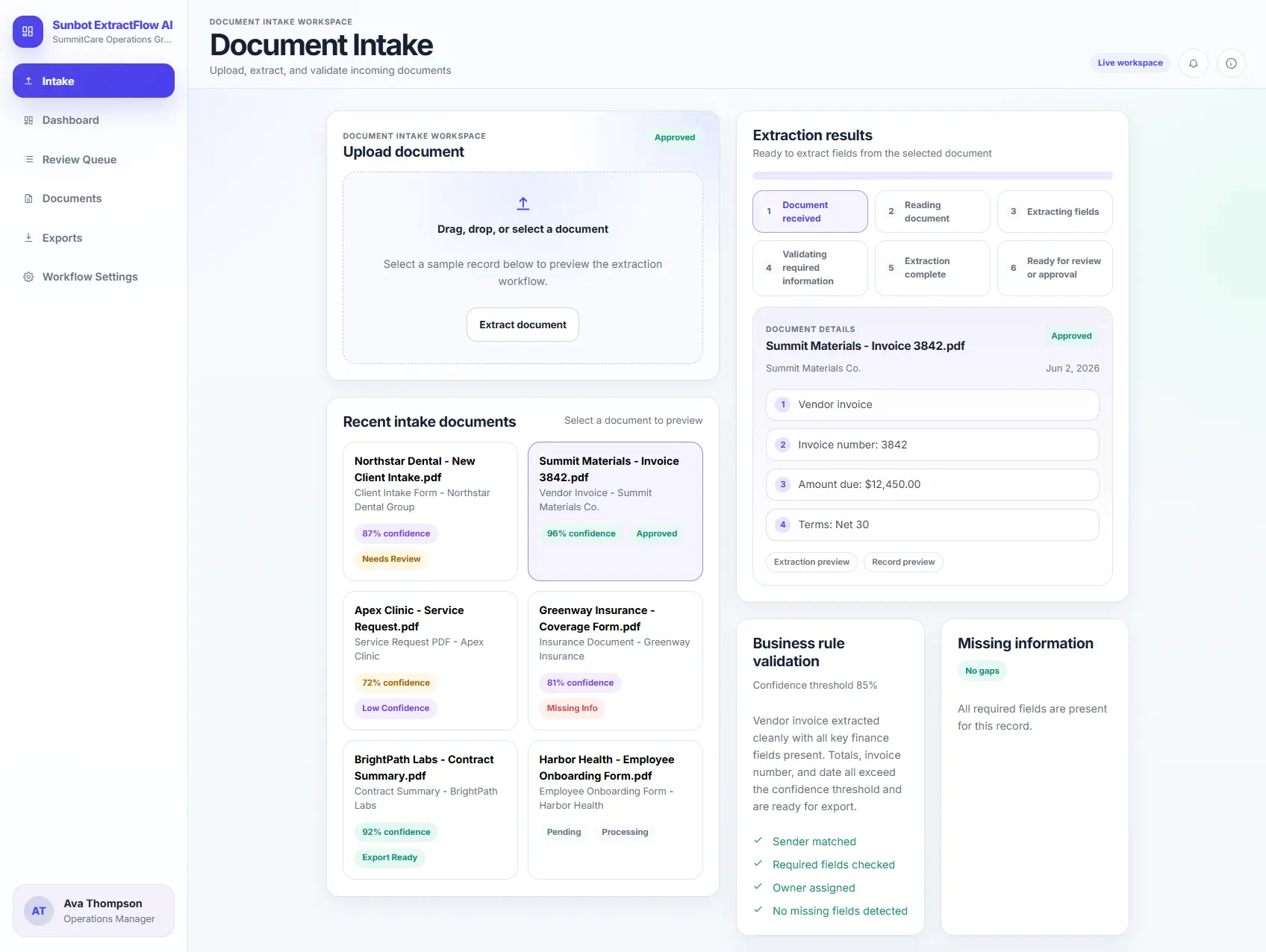 ExtractFlow AI Document Intake at a glance poster