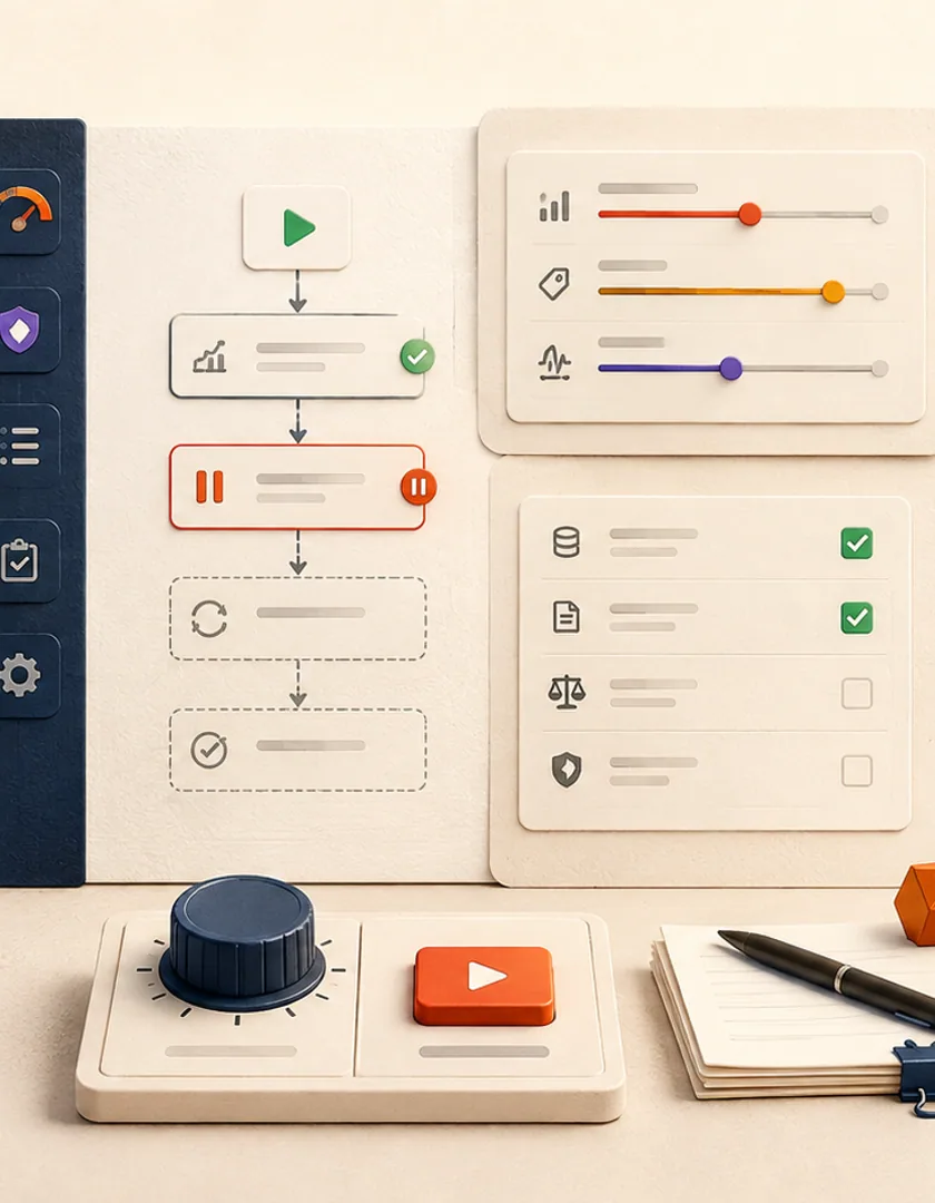 A paused workflow moving through reconciliation and recovery checks before an authorized resume.