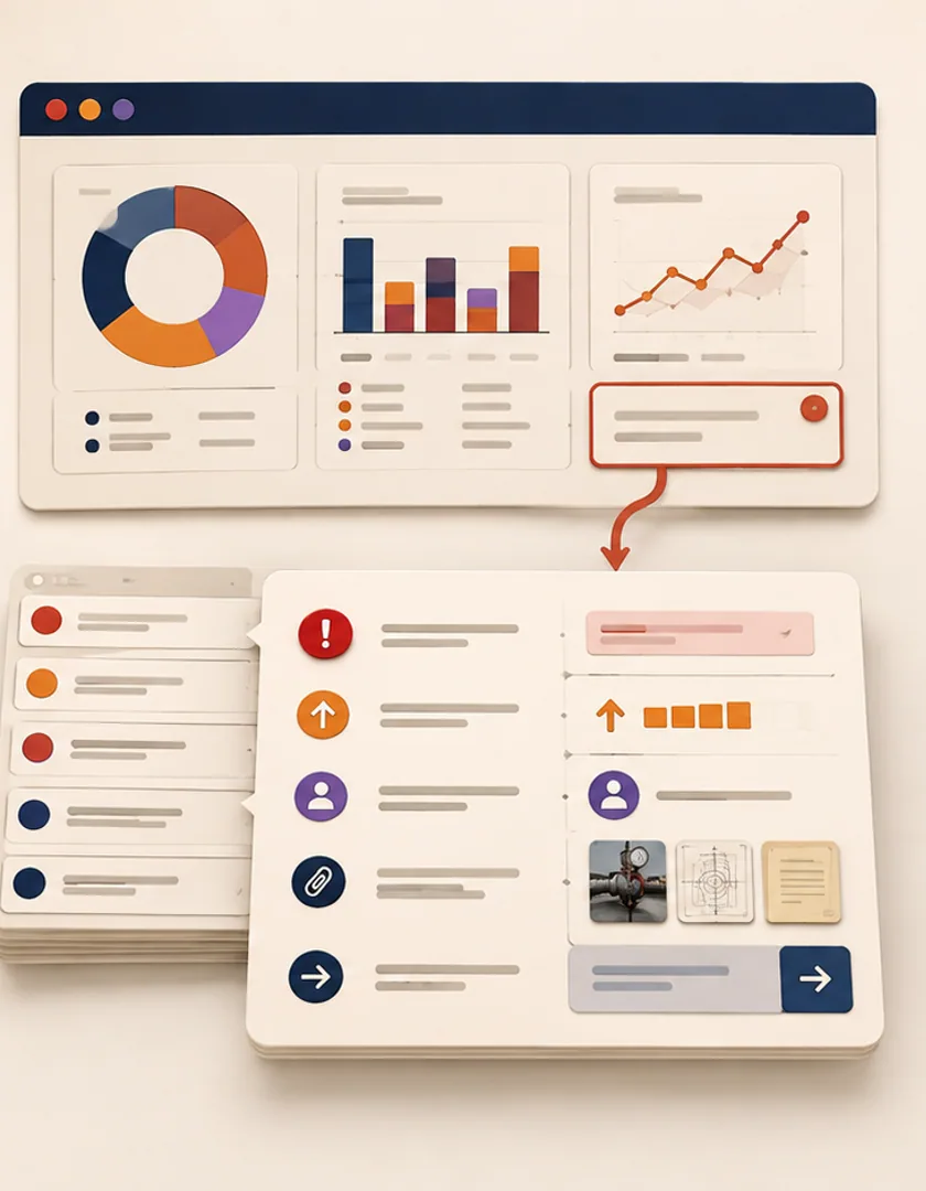 A summary indicator connected to the specific records and decisions responsible for its value.