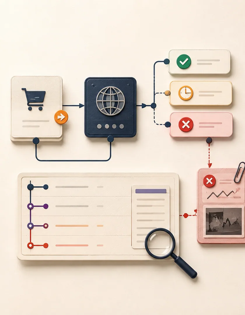 Broker events, uncertain outcomes, and failure evidence connected to one investigation timeline.